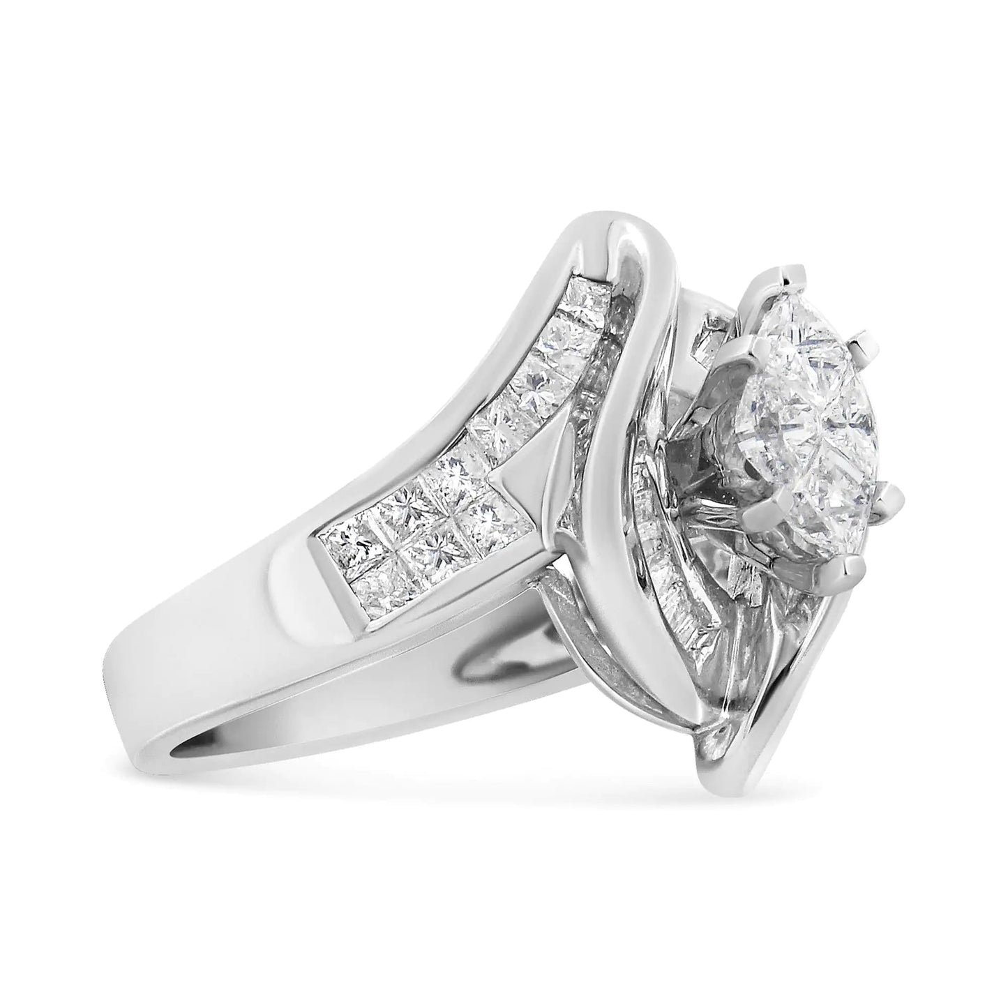14K White Gold 1 1/4 Cttw Pie, Baguette and Princess cut Diamond Marquise Shape Engagement Cocktail Ring (H-I Color, SI2-I1 Clarity) WEM Support (www.WEM.support)