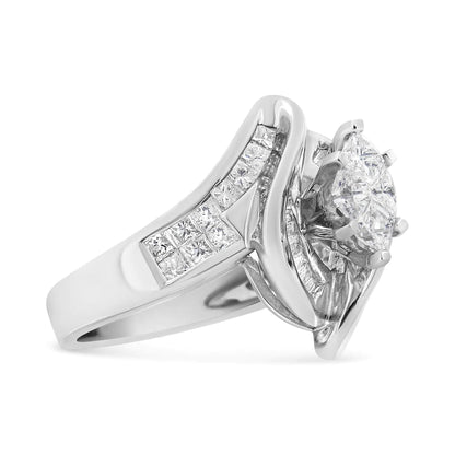 14K White Gold 1 1/4 Cttw Pie, Baguette and Princess cut Diamond Marquise Shape Engagement Cocktail Ring (H-I Color, SI2-I1 Clarity) WEM Support (www.WEM.support)