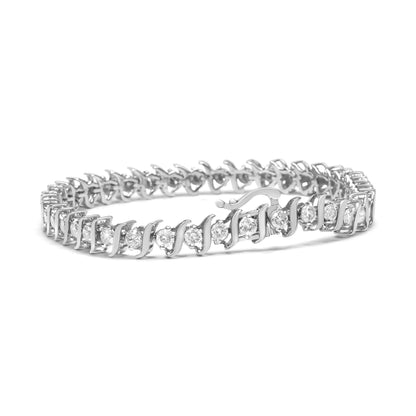 .925 Sterling Silver 4.00 Cttw Round-Cut Diamond "S"-Link Tennis Bracelet (I-J Color, I3 Clarity) - Size 7" WEM Support (www.WEM.support)