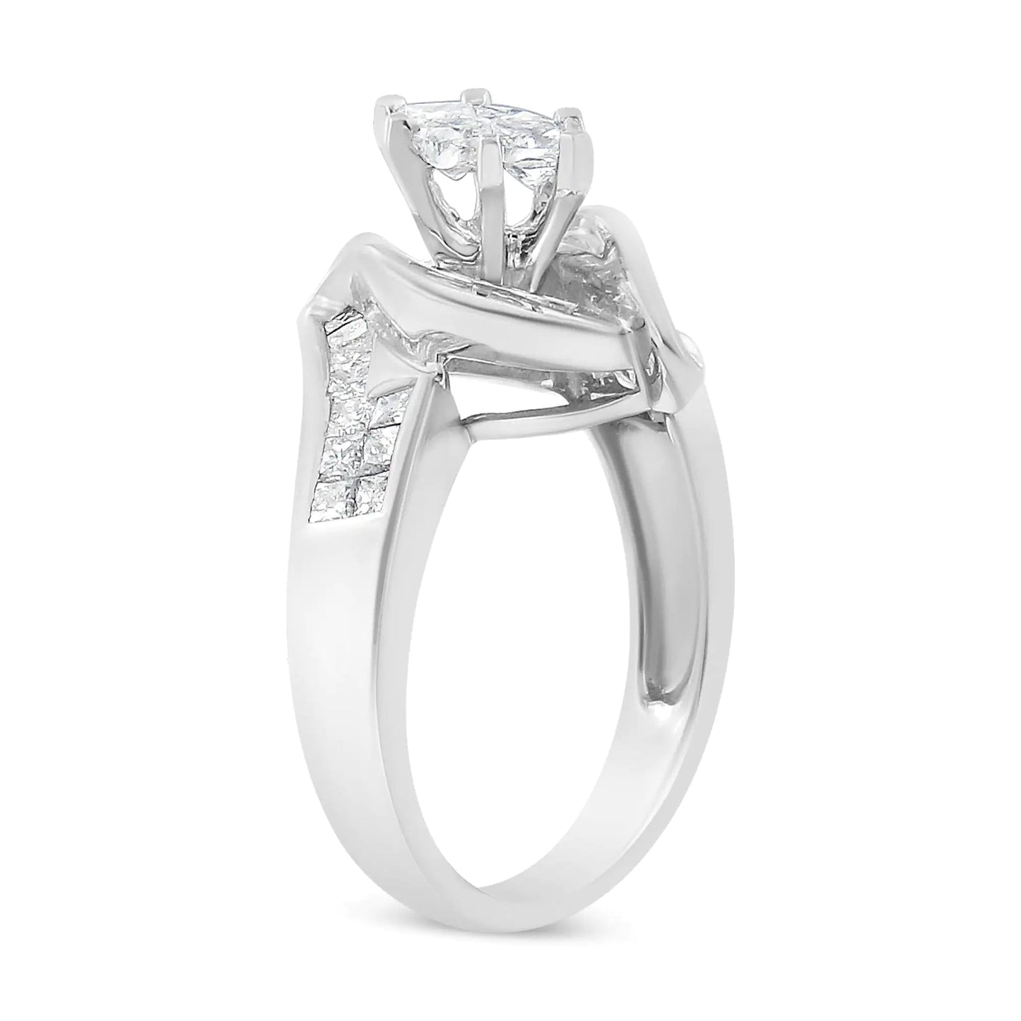 14K White Gold 1 1/4 Cttw Pie, Baguette and Princess cut Diamond Marquise Shape Engagement Cocktail Ring (H-I Color, SI2-I1 Clarity) WEM Support (www.WEM.support)