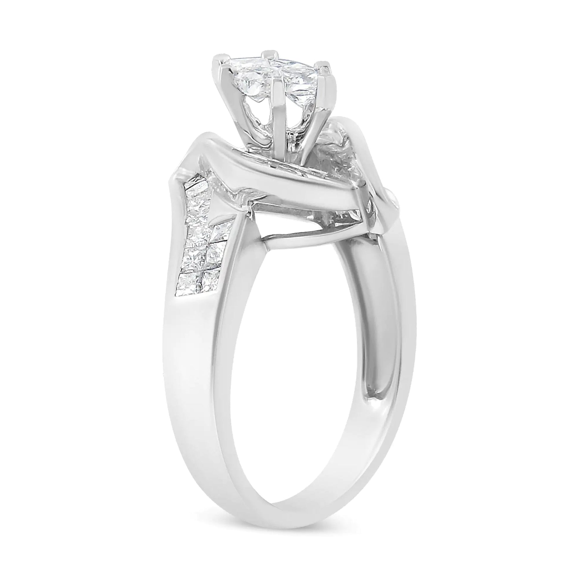14K White Gold 1 1/4 Cttw Pie, Baguette and Princess cut Diamond Marquise Shape Engagement Cocktail Ring (H-I Color, SI2-I1 Clarity) WEM Support (www.WEM.support)