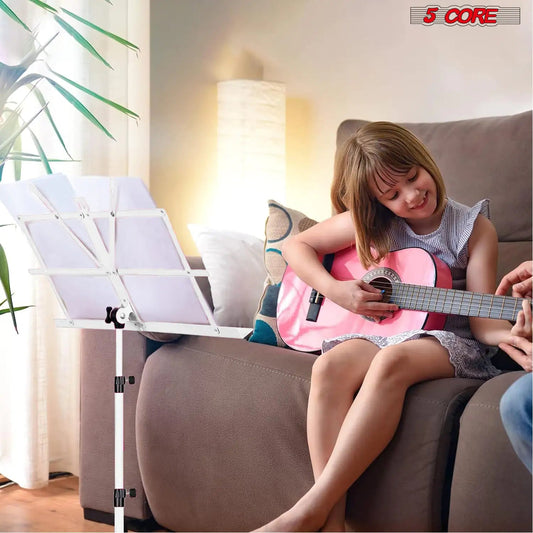 Suporte de Música 5Core para Partituras de Música Portátil com Tripé Ajustável e Dobrável, Suporte para Notas Mais Alto Branco WEM Support (www.WEM.support)