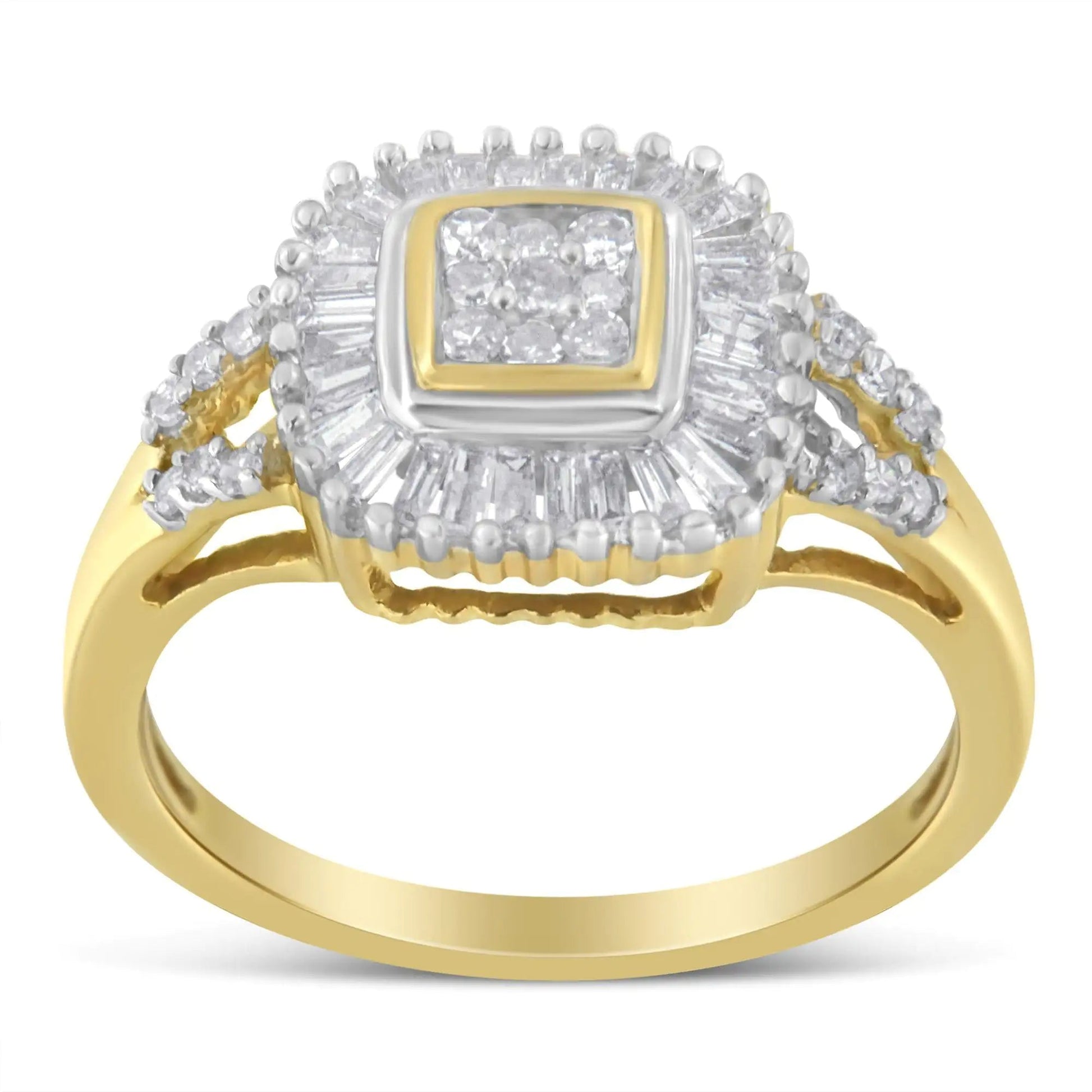 10K Yellow Gold Round and Baguette Cut Diamond Ballerina Ring (1/2 cttw, I-J Color, SI2-I1 Clarity) WEM Support (www.WEM.support)