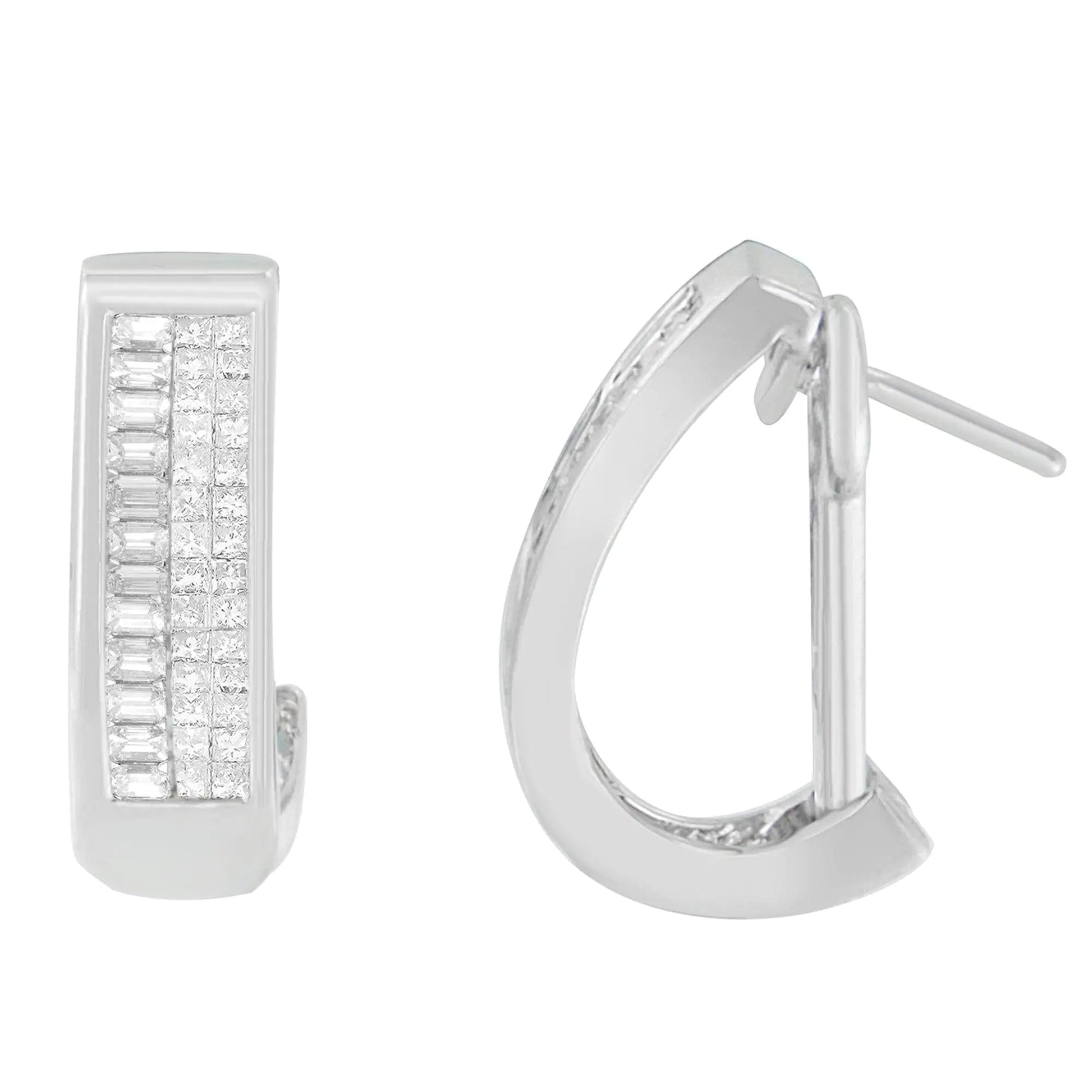 14K White Gold Baguette and Princess-cut Diamond Earrings (1 cttw, H-I Color, VS1-VS2 Clarity) WEM Support (www.WEM.support)