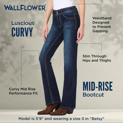 WallFlower Women's Luscious Curvy Bootcut Mid-Rise Insta Stretch Juniors Jeans Standard 5 Betsy My Store
