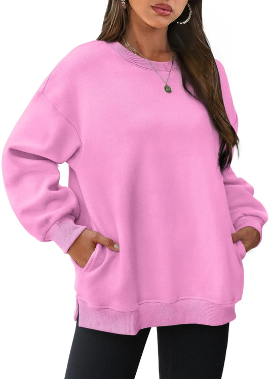 WIHOLL Womens Oversized Sweatshirts Crewneck Long Sleeve Tops Fleece Pullover Fall Fashion Clothes with Pocket Pink XX-Large My Store