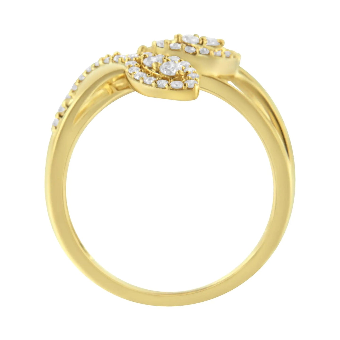 10K Yellow Gold 1/2 Cttw Round-Cut Diamond Layered Crossover Triple Leaf Bypass Ring (I-J Color, I1-I2 Clarity) WEM Support (www.WEM.support)