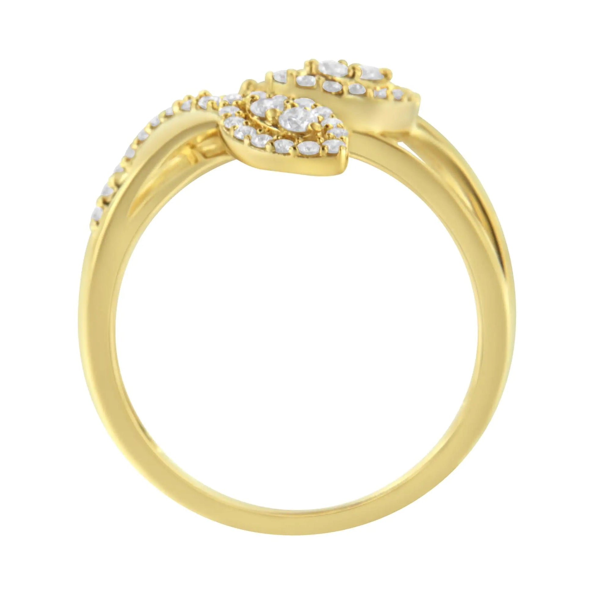 10K Yellow Gold 1/2 Cttw Round-Cut Diamond Layered Crossover Triple Leaf Bypass Ring (I-J Color, I1-I2 Clarity) WEM Support (www.WEM.support)