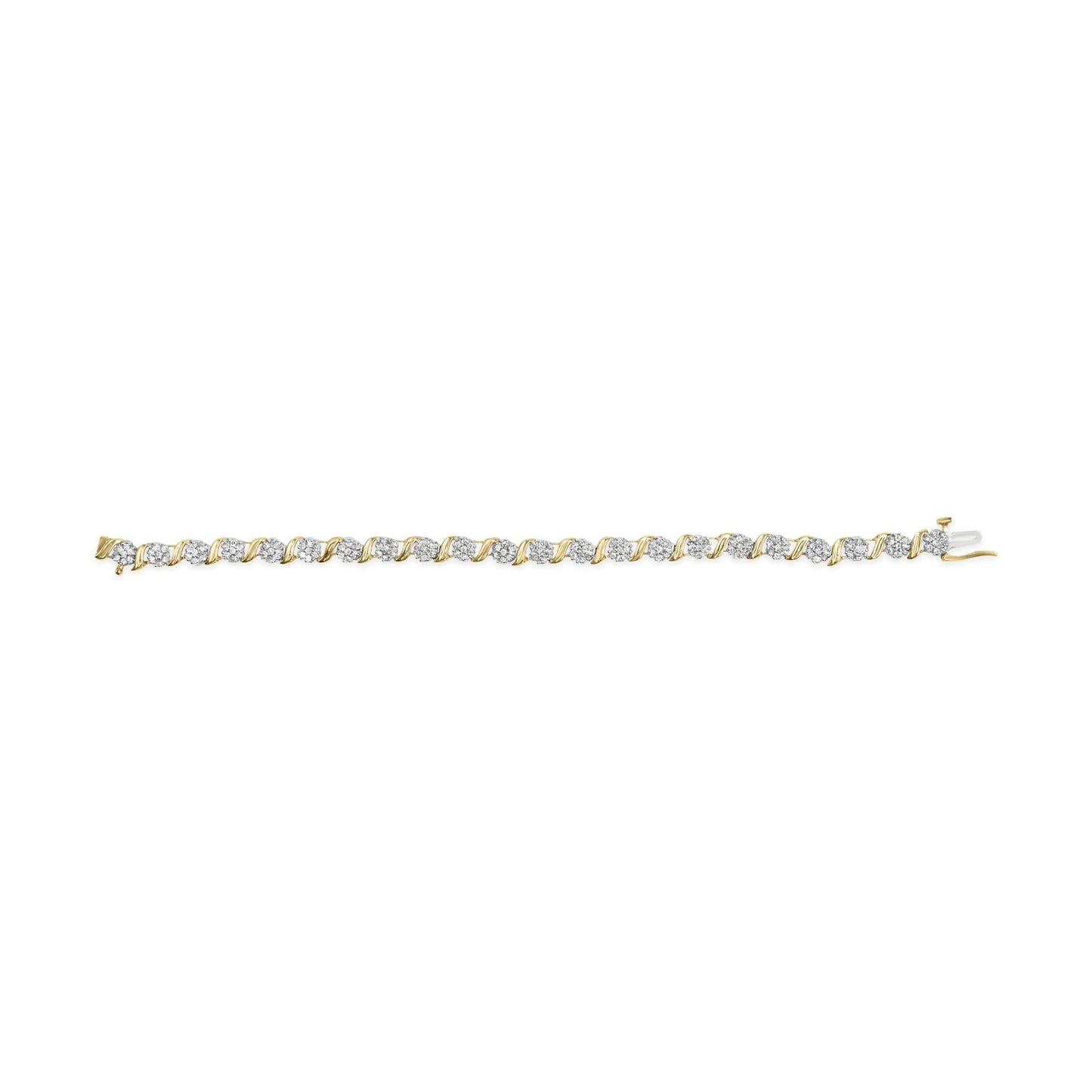 10K Yellow Gold 2.00 Cttw Round Cut Diamond 'S' Cluster Bracelet (J-K Color, I1-I2 Clarity) WEM Support (www.WEM.support)
