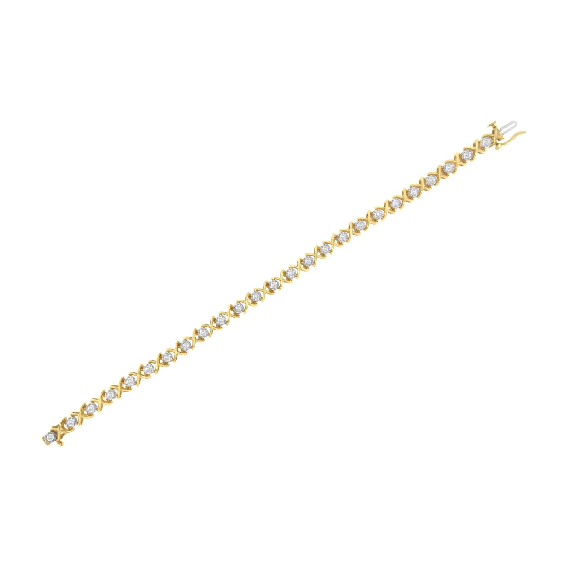 10K Yellow Gold Plated Sterling Silver 1 cttw Diamond Link Bracelet (J-K Clarity, I1-I2 Color) - Size 7" WEM Support (www.WEM.support)