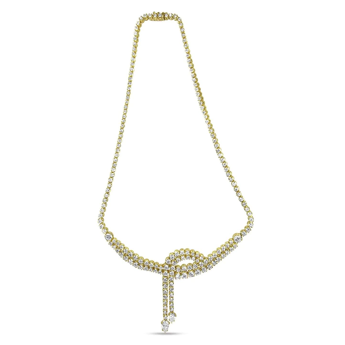 14k Yellow Gold 17.0 Cttw Diamond Double Row Lariat 18" Inch Tennis Necklace with Pear Shape Diamond Drop Tips (I-J Color, VS2-SI1 Clarity) WEM Support (www.WEM.support)