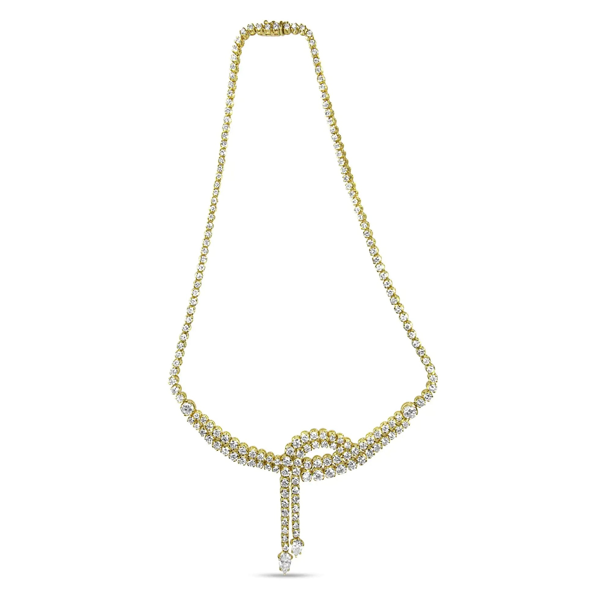 14k Yellow Gold 17.0 Cttw Diamond Double Row Lariat 18" Inch Tennis Necklace with Pear Shape Diamond Drop Tips (I-J Color, VS2-SI1 Clarity) WEM Support (www.WEM.support)