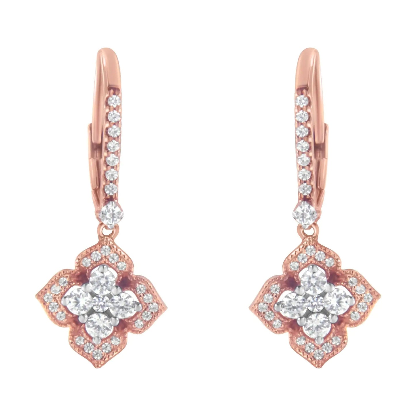 10K Rose Gold 3/4 Cttw Diamond Flower Drop Dangle Earring (I-J Color, I1-I2 Clarity) WEM Support (www.WEM.support)