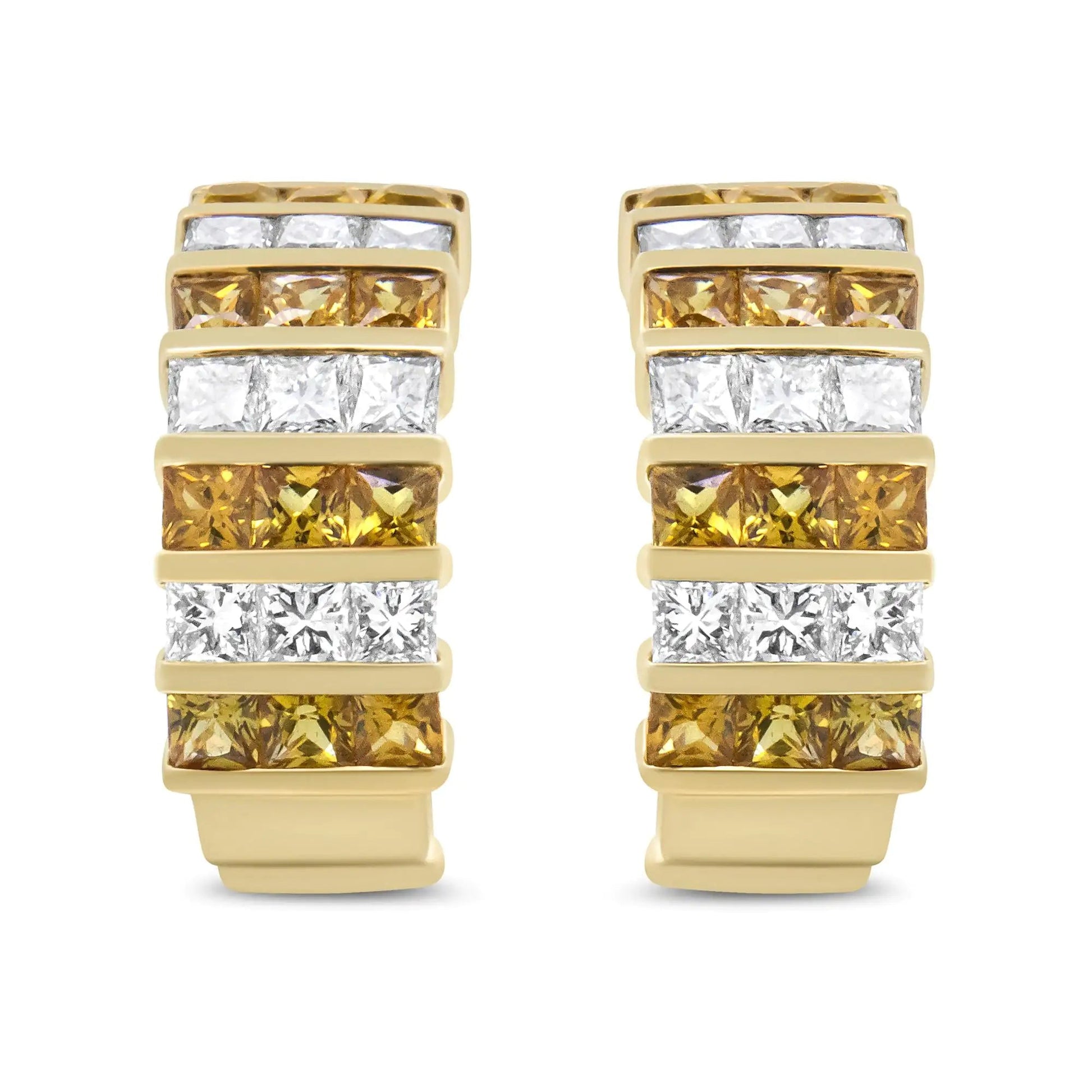 18K Yellow Gold 1 3/4 Cttw Invisible Set Princess Cut Diamond and 2.5mm Yellow Sapphire Huggie Hoop Earrings (F-G Color, VS1-VS2 Clarity) WEM Support (www.WEM.support)