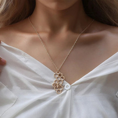 Vertical Honeycomb Pendant With Bee And Chain WEM Support (www.WEM.support)