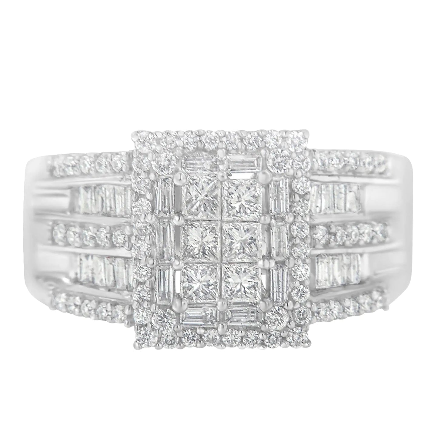 10K White Gold Diamond Cluster Ring (1 cttw, H-I Color, I1-I2 Clarity) WEM Support (www.WEM.support)