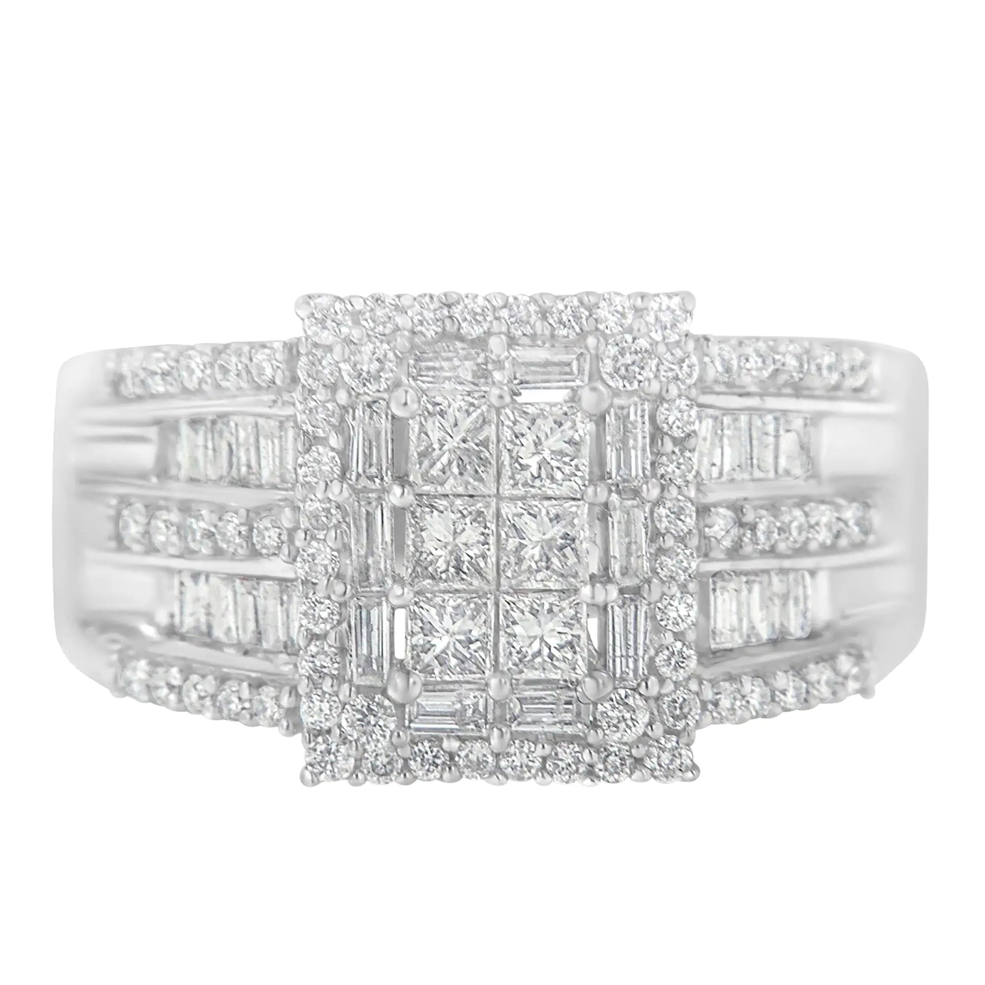 10K White Gold Diamond Cluster Ring (1 cttw, H-I Color, I1-I2 Clarity) WEM Support (www.WEM.support)