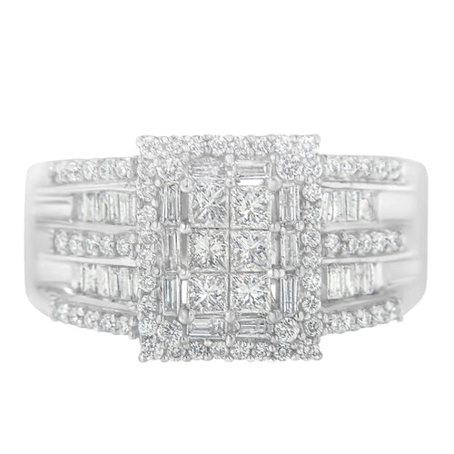 10K White Gold Diamond Cluster Ring (1 cttw, H-I Color, I1-I2 Clarity) WEM Support (www.WEM.support)