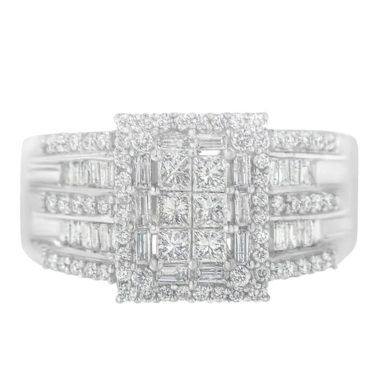 10K White Gold Diamond Cluster Ring (1 cttw, H-I Color, I1-I2 Clarity) WEM Support (www.WEM.support)
