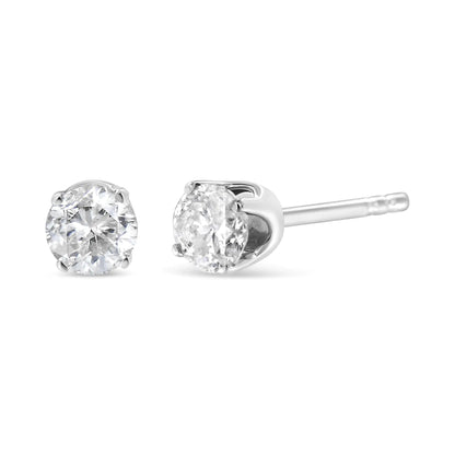 .925 Sterling Silver 3/4 Cttw Round Brilliant-Cut Near Colorless Diamond Classic 4-Prong Stud Earrings (I-J Color, I1-I2 Clarity) WEM Support (www.WEM.support)