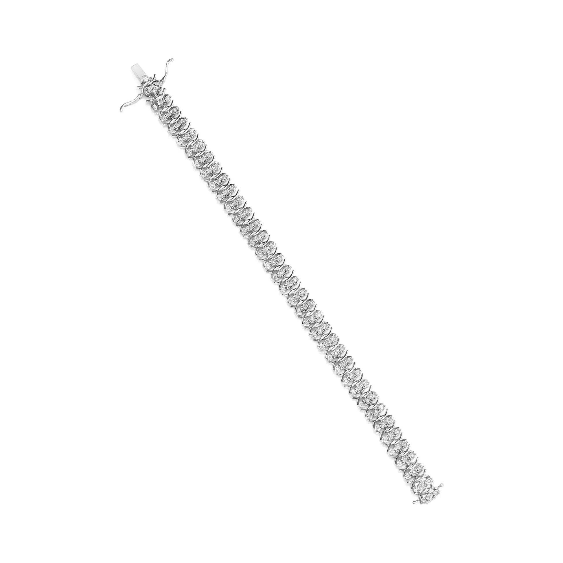 .925 Sterling Silber 1,0 Karat Wunder-Set Diamant 3-Reihen Wellen-Link Armband (I-J Farbe, I2-I3 Reinheit) - 18,42 cm WEM Support (www.WEM.support)