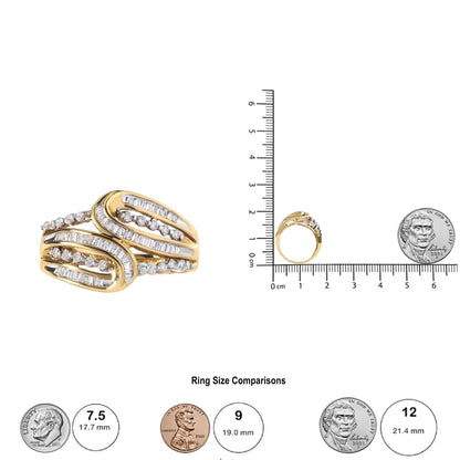 10K Yellow Gold 1/2 Cttw Round and Baguette cut Diamond Open Space Bypass Ring (H-I Color, SI2-I1 Clarity) WEM Support (www.WEM.support)