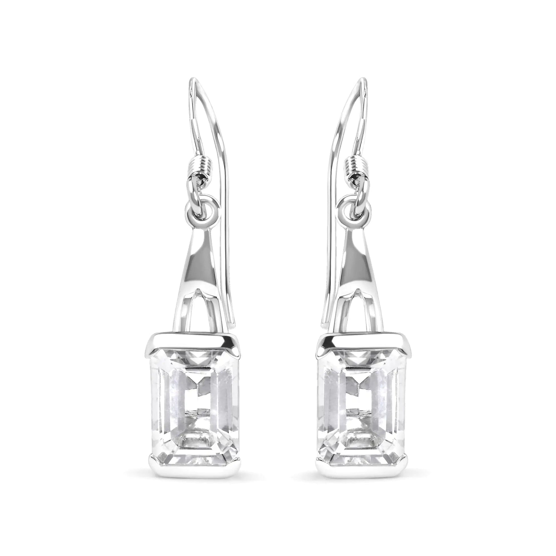 .925 Sterling Silver 3.0 Cttw Emerald Cut White Topaz Solitaire Dangle Earring - AAA Quality WEM Support (www.WEM.support)