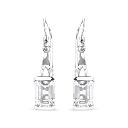 .925 Sterling Silver 3.0 Cttw Emerald Cut White Topaz Solitaire Dangle Earring - AAA Quality WEM Support (www.WEM.support)