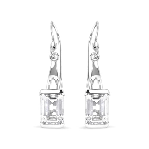 .925 Sterling Silver 3.0 Cttw Emerald Cut White Topaz Solitaire Dangle Earring - AAA Quality WEM Support (www.WEM.support)