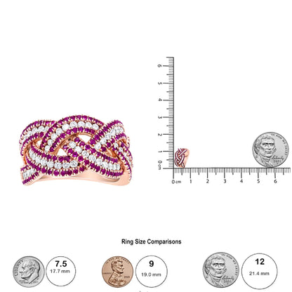 18K Rose Gold Red Ruby and 7/8 Cttw Diamond Woven Braided Band Ring (F-G Color, VS1-VS2 Clarity) WEM Support (www.WEM.support)