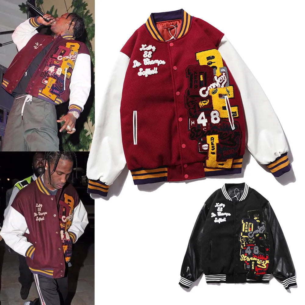 Woolen Leather Embroidered Baseball Jacket WEM Support (www.WEM.support)