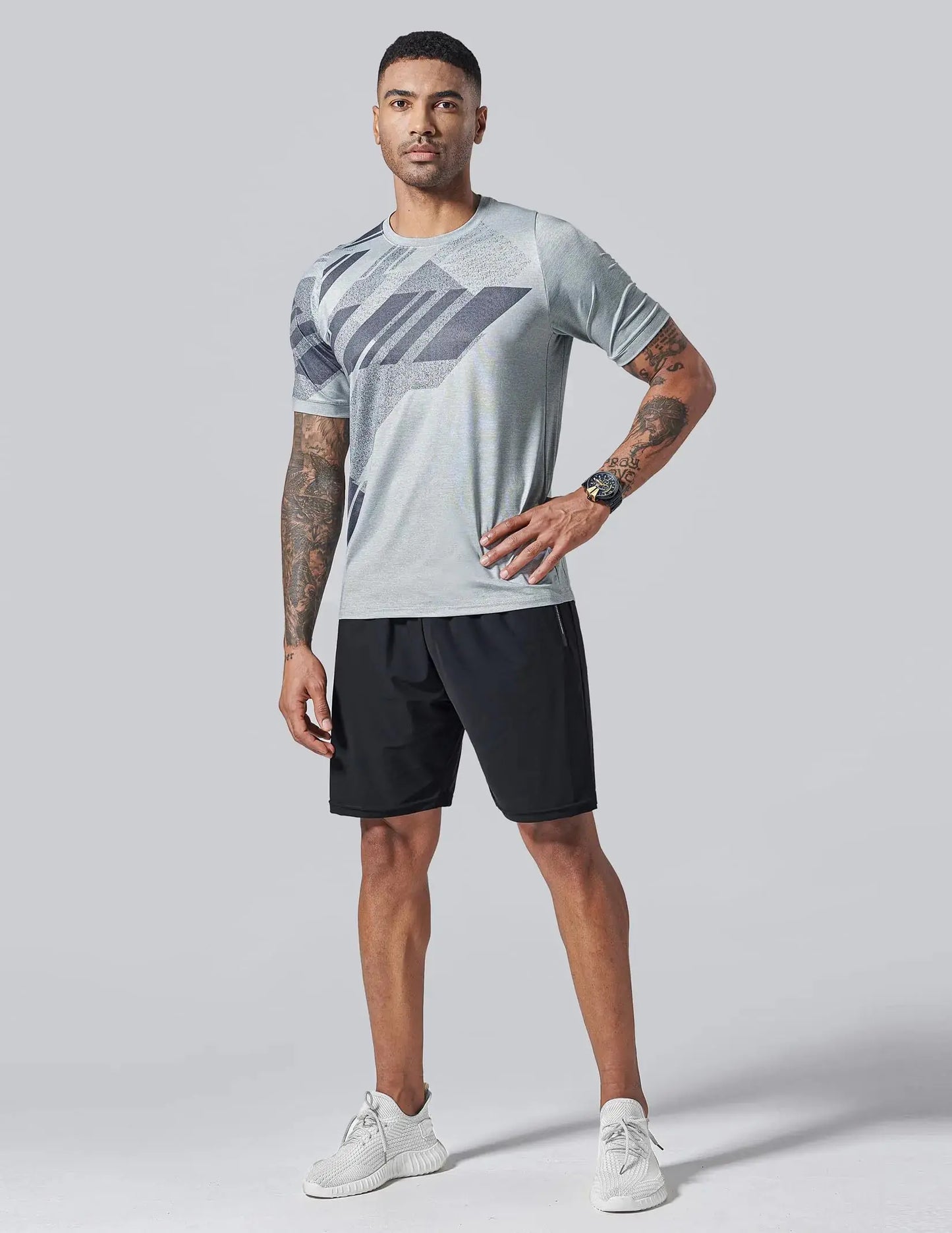 5 Pack Men’s Active Quick Dry Crew Neck T Shirts | Athletic Running Gym Workout Short Sleeve Tee Tops Bulk Light Gray/Gradient Red/Blue/Charcoal/Black Large My Store