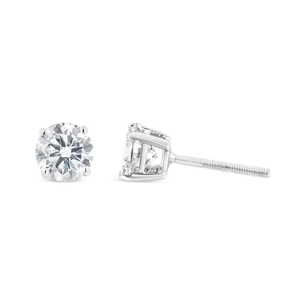 10K White Gold 1-1/2 Cttw Round Brilliant-Cut Diamond Classic 4-Prong Stud Earrings with Screw Backs (H-I Color, I2-I3 Clarity) WEM Support (www.WEM.support)
