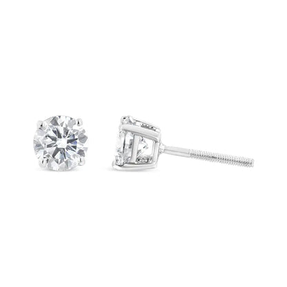 10K White Gold 1-1/2 Cttw Round Brilliant-Cut Diamond Classic 4-Prong Stud Earrings with Screw Backs (H-I Color, I2-I3 Clarity) WEM Support (www.WEM.support)