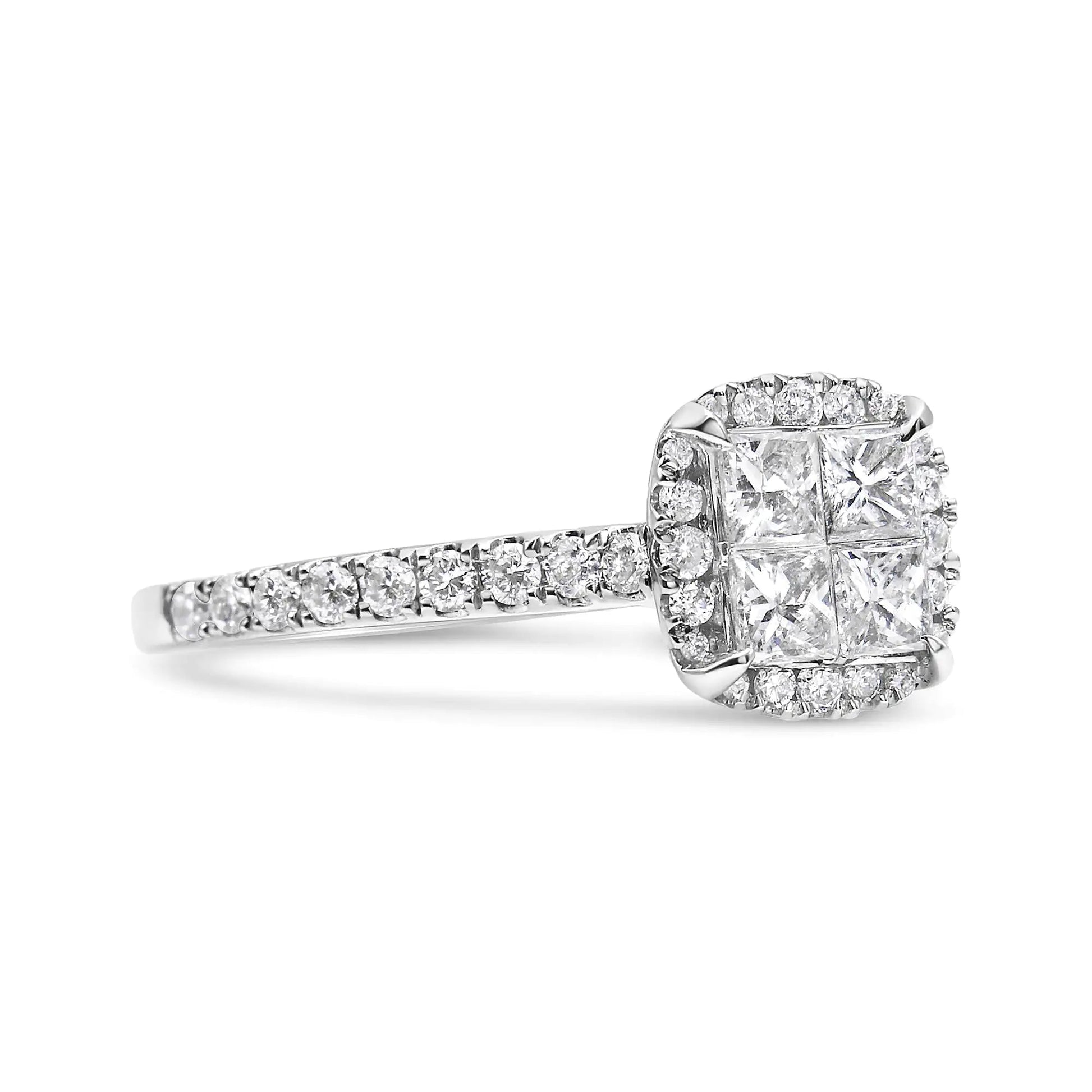 14K White Gold 1.00 Cttw Invisible Set Princess Diamond Composite Cushion Shaped Engagement Ring (H-I Color, I1-I2 Clarity) WEM Support (www.WEM.support)