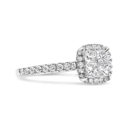 14K White Gold 1.00 Cttw Invisible Set Princess Diamond Composite Cushion Shaped Engagement Ring (H-I Color, I1-I2 Clarity) WEM Support (www.WEM.support)