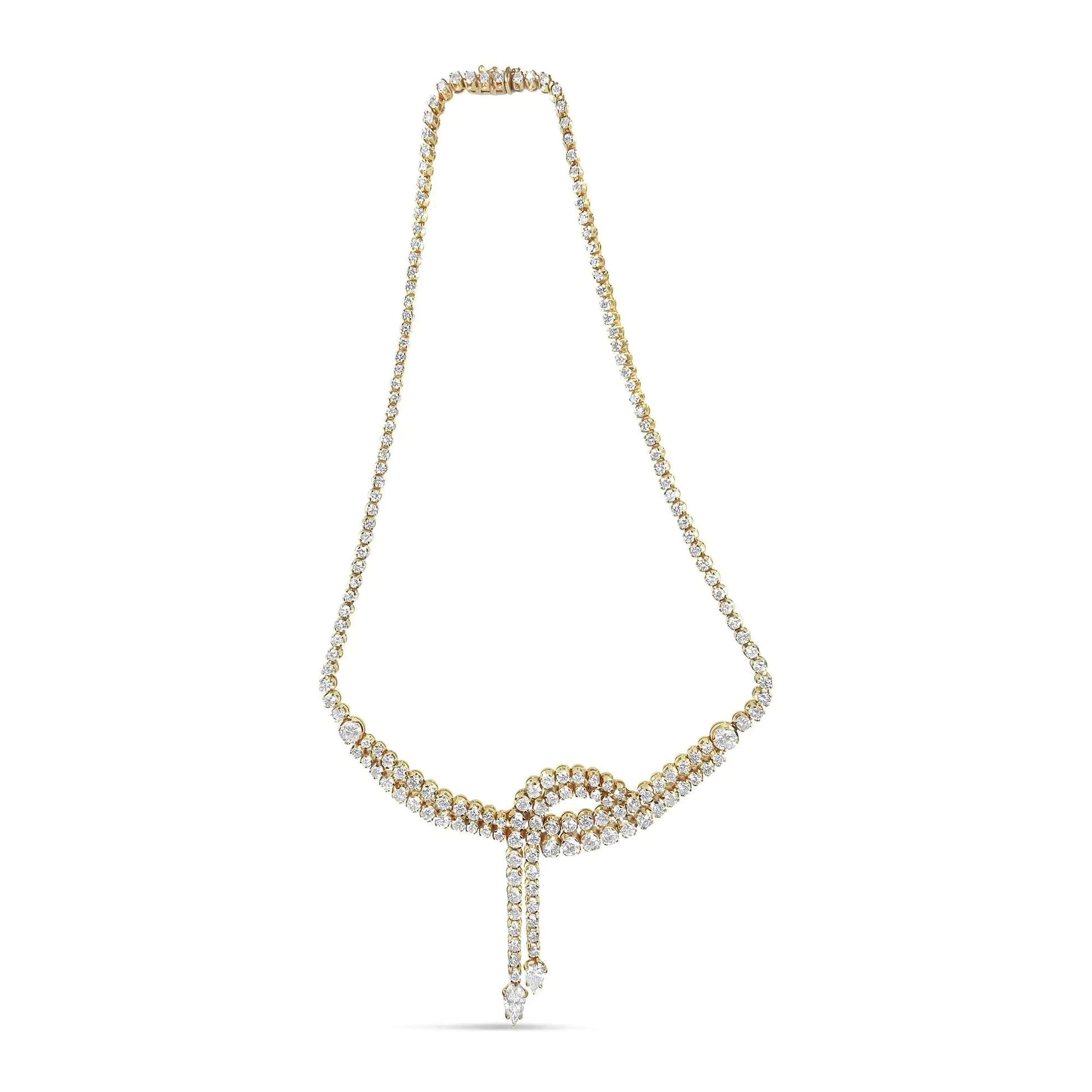 14k Yellow Gold 17.0 Cttw Diamond Double Row Lariat 18" Inch Tennis Necklace with Pear Shape Diamond Drop Tips (I-J Color, VS2-SI1 Clarity) WEM Support (www.WEM.support)