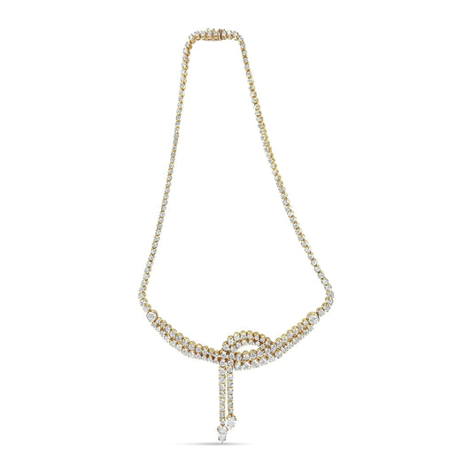 14k Yellow Gold 17.0 Cttw Diamond Double Row Lariat 18" Inch Tennis Necklace with Pear Shape Diamond Drop Tips (I-J Color, VS2-SI1 Clarity) WEM Support (www.WEM.support)