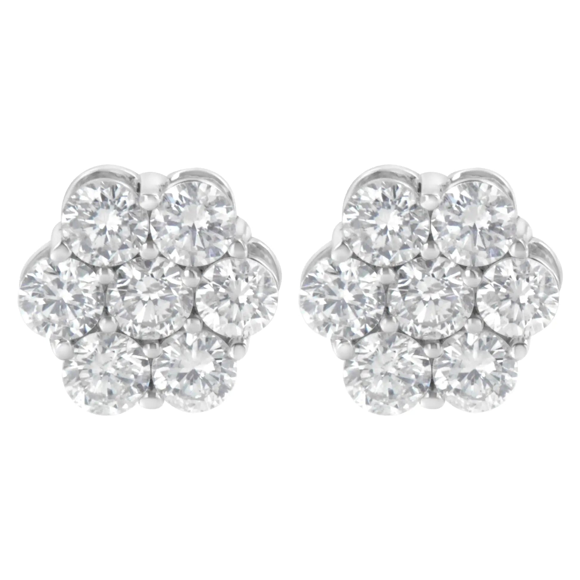 14K White Gold 2 cttw Round Brilliant-cut Diamond Composite Floral Cluster Stud Earring (F-G Color, VS1-VS2 Clarity) WEM Support (www.WEM.support)