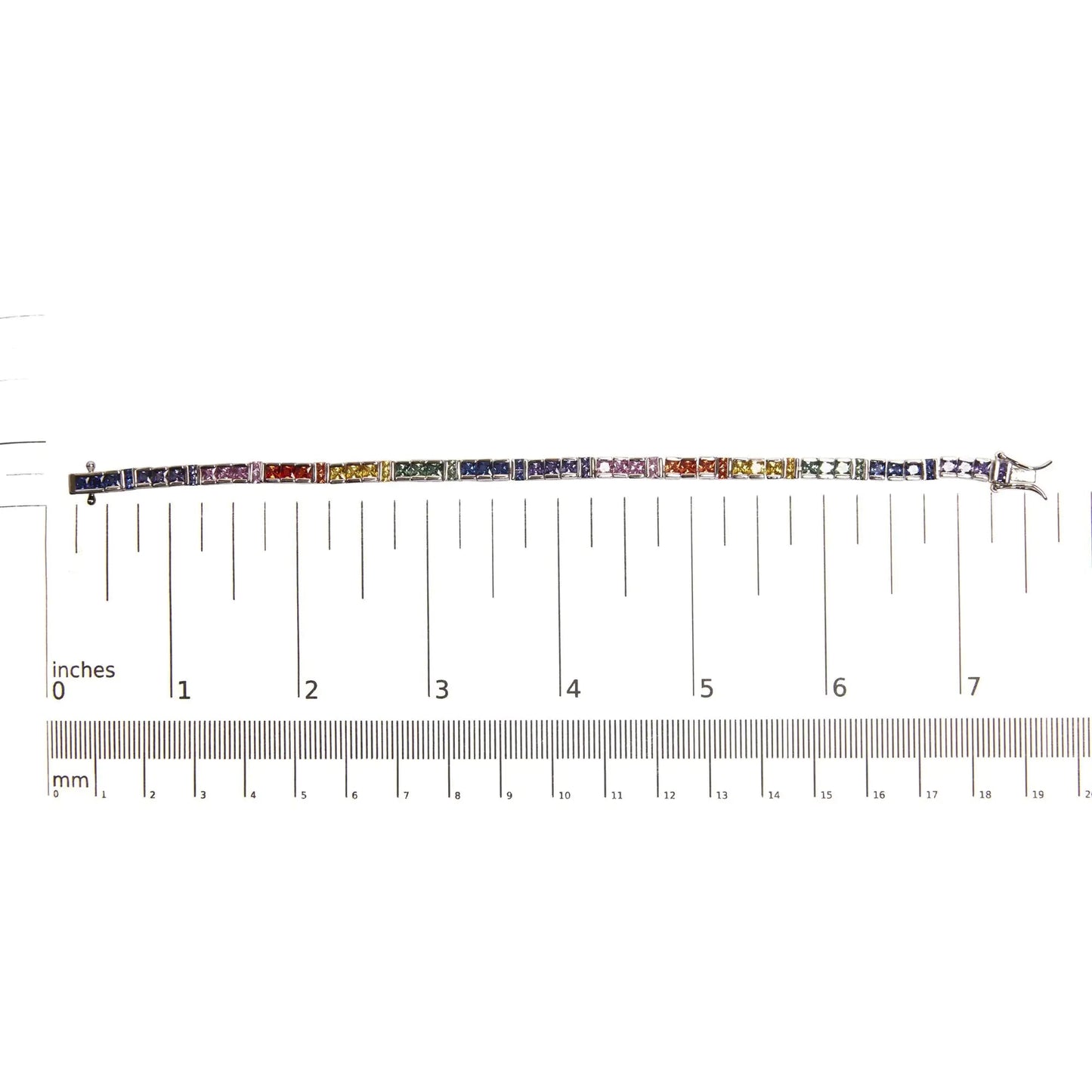 .925 Sterling Silver 12.0 Cttw Multi Colored Princess Cut Gemstone Link Tennis Bracelet (AAA Quality) - 7.25" Inches WEM Support (www.WEM.support)