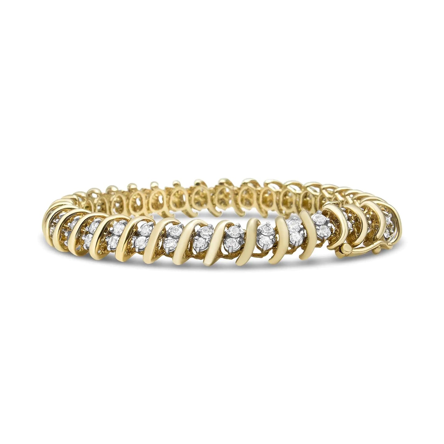 10K Yellow Gold 2.0 Cttw Martini Prong Set Brilliant Round Cut Double Diamond S Link Tennis Bracelet (J-K Color, I1-I2 Clarity) - 7" WEM Support (www.WEM.support)