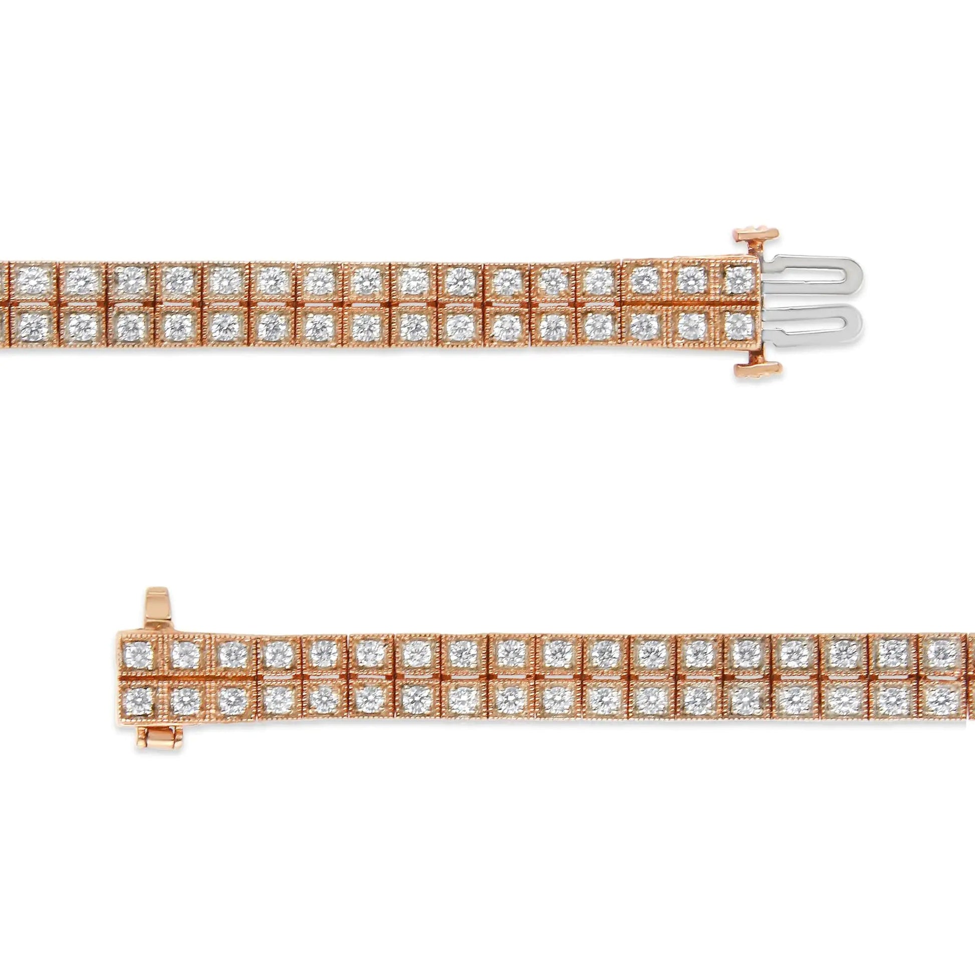 14K Rose Gold 3.0 Cttw Lab Grown Diamond Two Row Milgrain 7" Inch Tennis Bracelet (G-H Color, VS2-SI1 Clarity) WEM Support (www.WEM.support)