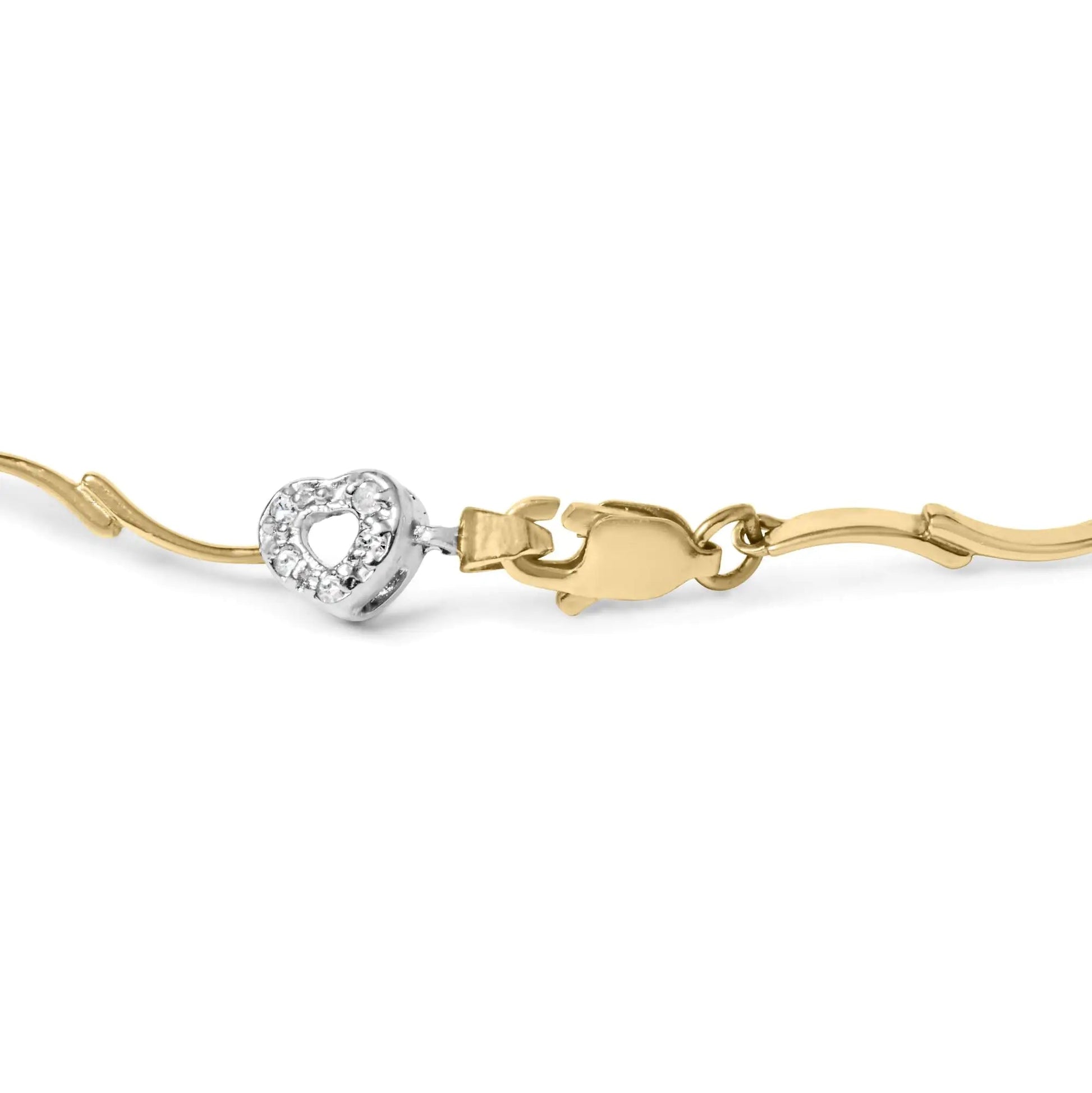 10k Two-Tone Gold 1/3 Cttw Diamond Pave Set Heart S-Link 7.25" Bracelet (I-J Color, I2-I3 Clarity) WEM Support (www.WEM.support)