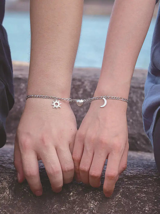 Stainless Steel Sun And Moon Bracelet Creative Sex Heart Magnet Attracts WEM Support (www.WEM.support)