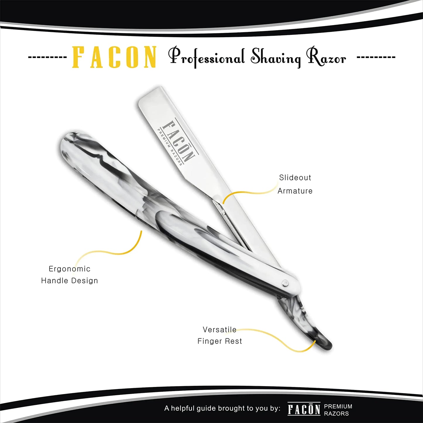 100 BLADES + Facón Professional Marble Straight Edge Barber Razor - Salon Quality Cut Throat Shavette The Crusader My Store