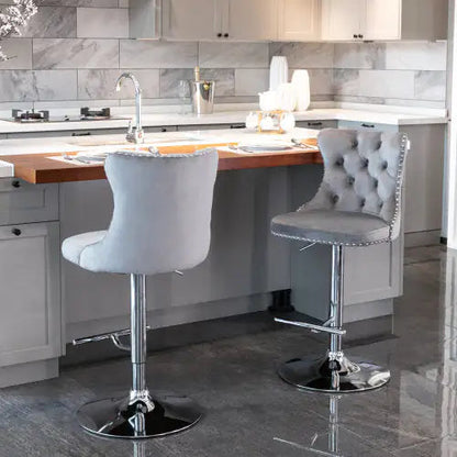 Swivel Velvet Barstools Adjusatble Seat Height From 25-33 Inch Gray Set Of 2 WEM Support (www.WEM.support)