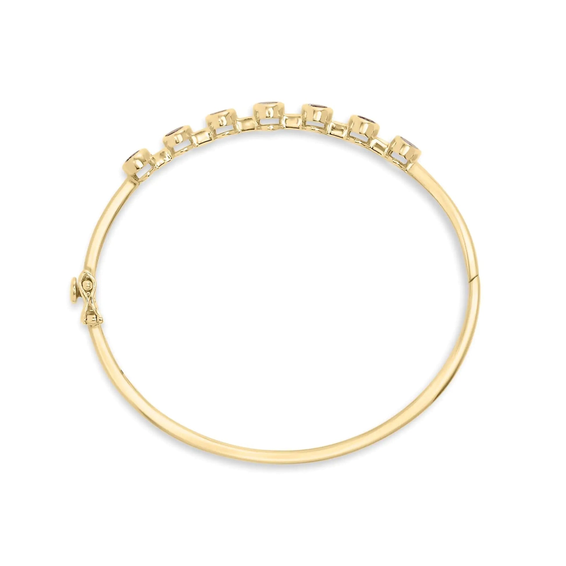 14K Yellow Gold Alternating Bezel Set 5MM Oval Shaped Tanzanite and 1/5 Cttw Diamond Bangle Bracelet (H-I Color, VS2-SI1 Clarity) - Fit's wrists up to 7.25" Inches WEM Support (www.WEM.support)