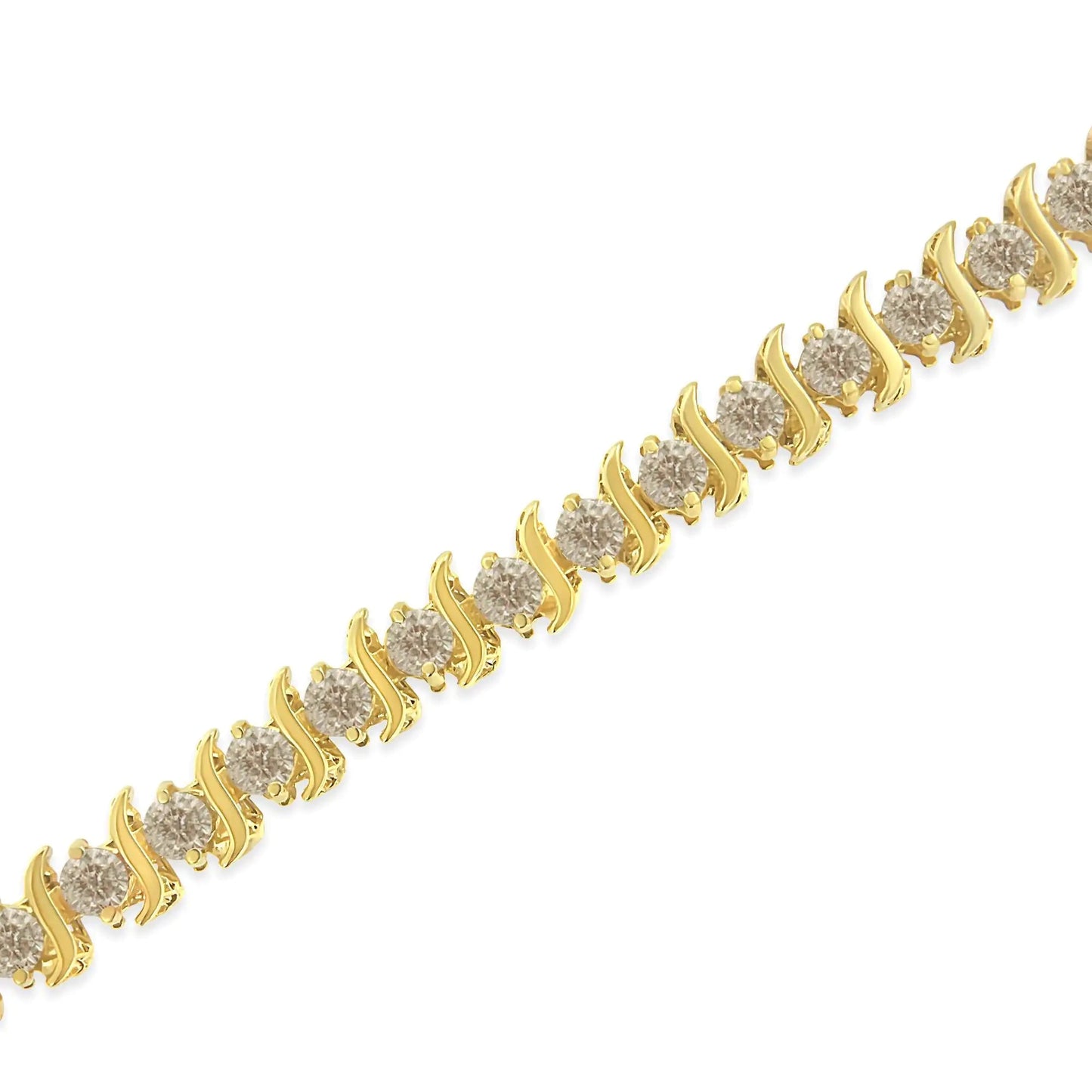 10K Yellow Gold Plated .925 Sterling Silver 7.0 cttw 2-Prong Set Round Brilliant Cut Diamond "S" Link Bracelet (J-K color, I1-I2 clarity) - 7" WEM Support (www.WEM.support)