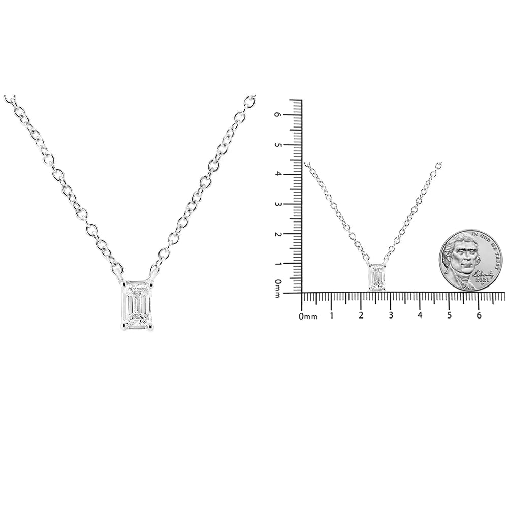 14K White Gold 1/3 Cttw Emerald Shape Solitaire Diamond 18" Pendant Necklace (G-H Color, VS2-SI1 Clarity) WEM Support (www.WEM.support)