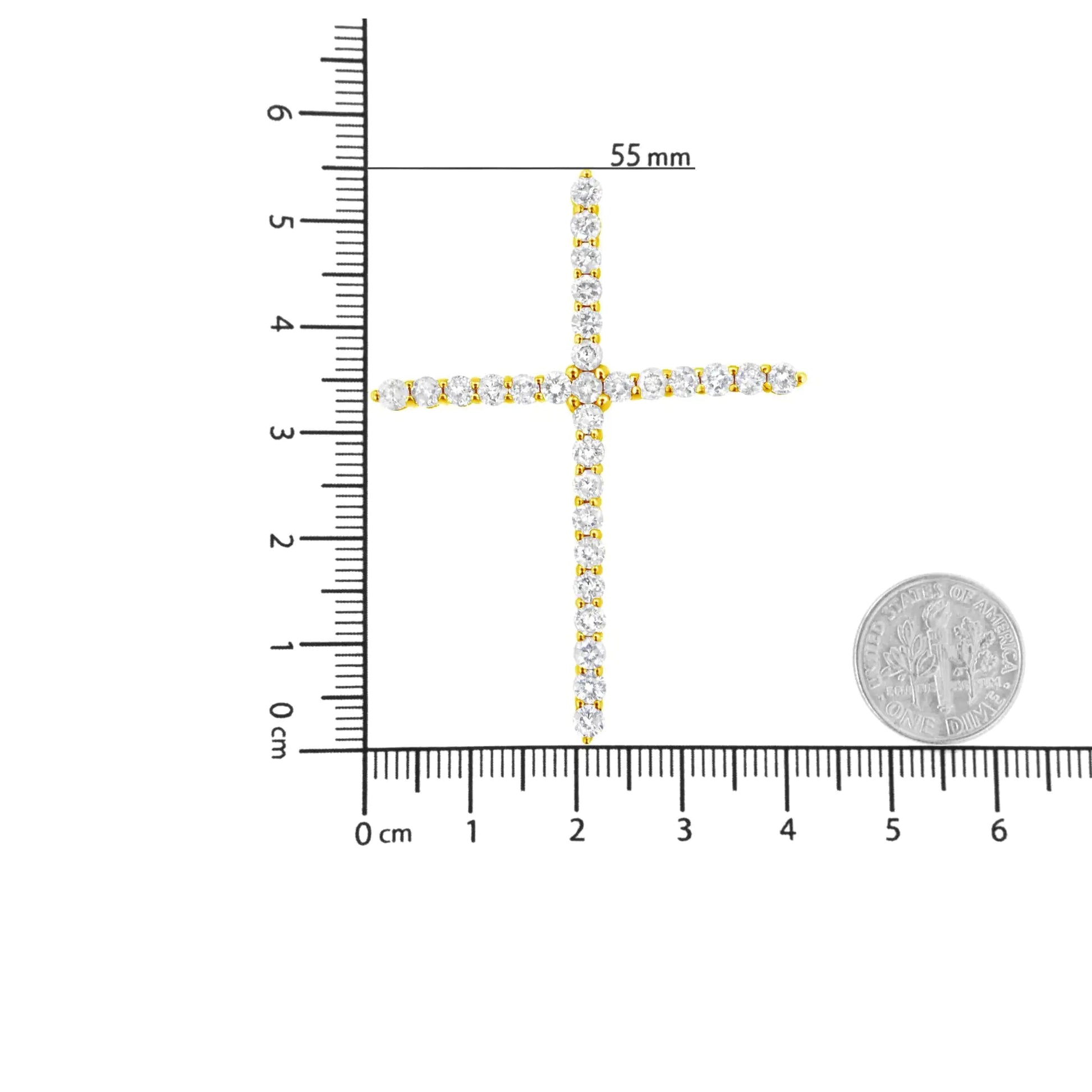 10K Yellow Gold Plated .925 Sterling Silver 3.0 Cttw Prong-Set Round Brilliant Cut Diamond Cross 18" Pendant Necklace (J-K Color, I1-I2 Clarity) WEM Support (www.WEM.support)